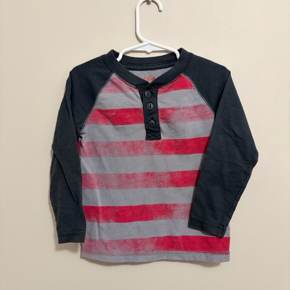 Cat & Jack Red and Gray Striped Long Sleeve Tee - Picture 1 of 6